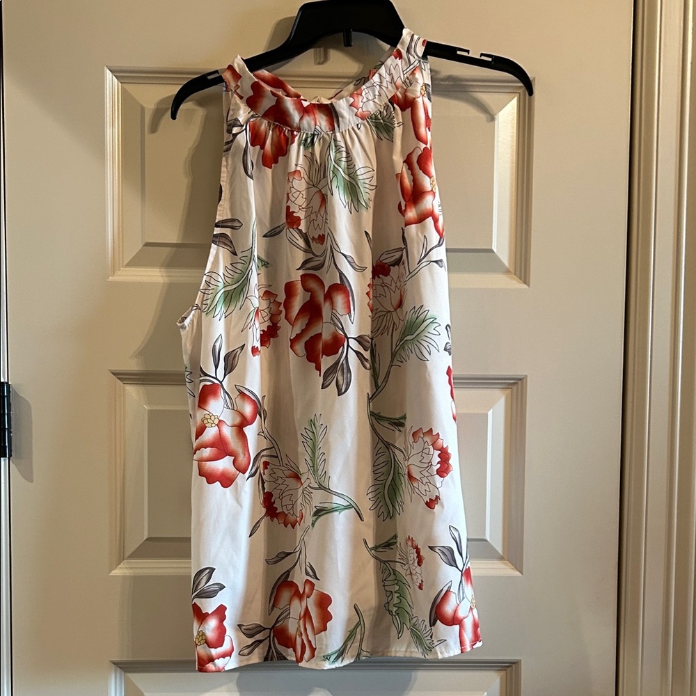 Floral Sleeveless Blouse - Red and White